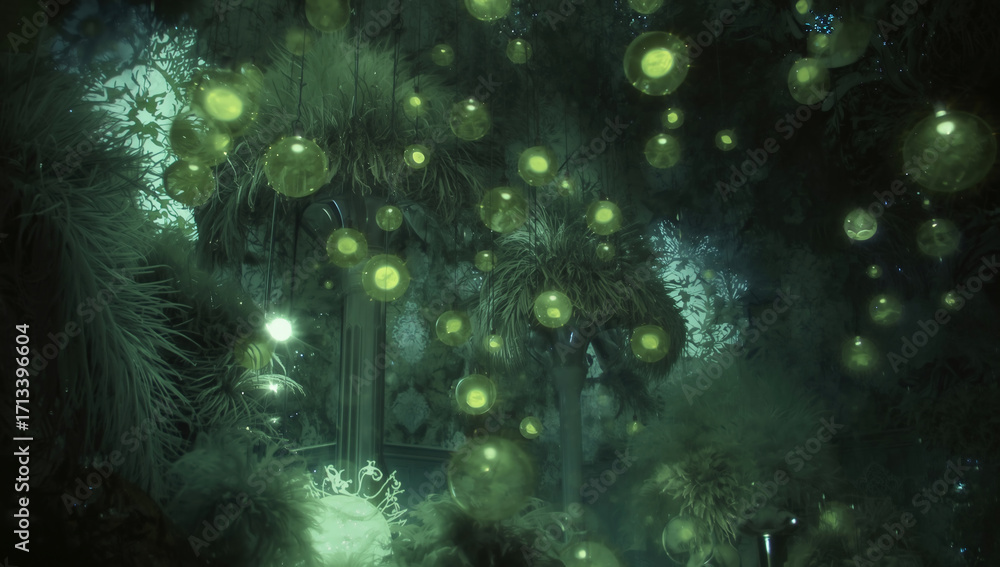 Obraz premium Enchanted Bioluminescent Forest: Mystical Night Glow with Surreal Green Flora in a Magical Natural Phenomenon