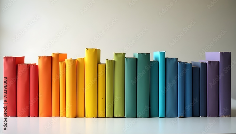 Fototapeta premium Row of Colorful Books Arranged in a Vibrant Rainbow Gradient