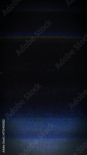 Abstract dark texture of a black screen with horizontal blue glitch lines and digital noise