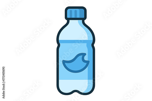 Water bottle icon in flat cartoon style. Vector illustration of a plastic bottle with pure mineral water for hydration and a healthy lifestyle. Refreshment drink symbol.