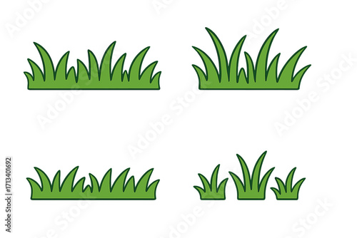 Grass icon set. Green lawn border collection. Fresh spring meadow plants. Nature vector illustration. Flat cartoon style graphic design elements for ecology or garden concepts.