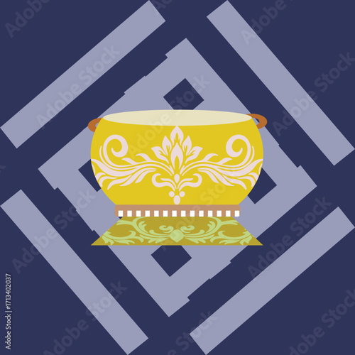 Thai-style decorative bowl vector with floral ornaments. Ideal for cultural design, traditional art, and decoration.