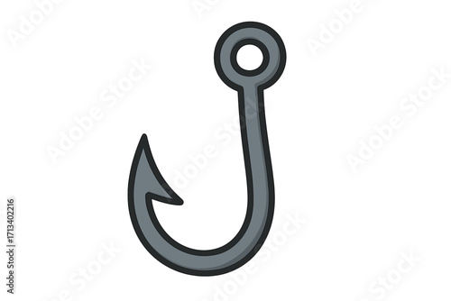Fishing hook icon vector cartoon illustration. Fishing equipment symbol for sport or hobby. Angling tackle silhouette concept. Fish hook graphic design element for logo or bait.