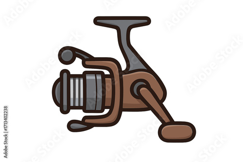 Spinning reel vector icon for fishing sport. Cartoon illustration of a fish reel, a key piece of angling gear. Fisherman tackle for hobby or competition. Isolated equipment graphic.