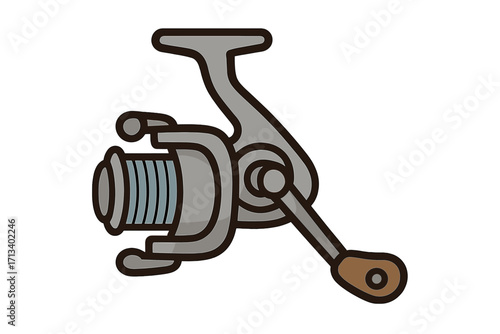 Fishing reel icon on a transparent background. Spinning reel for angling and sport fishing. Vector cartoon illustration of fishing equipment, gear, and tackle for outdoor hobby.