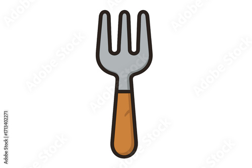 Garden fork icon for farming and agriculture. Vector pitchfork tool for digging soil. Flat cartoon illustration of gardening equipment. Outdoor symbol isolated on white.
