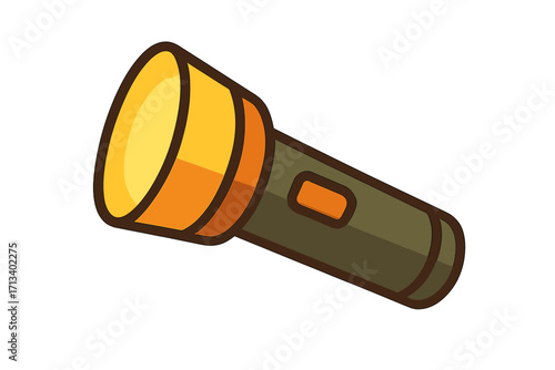 Flashlight icon vector. Cartoon illustration of a portable electric torch. Symbol for light, power, and camping equipment. Outdoor gear for hiking, emergency, and adventure.