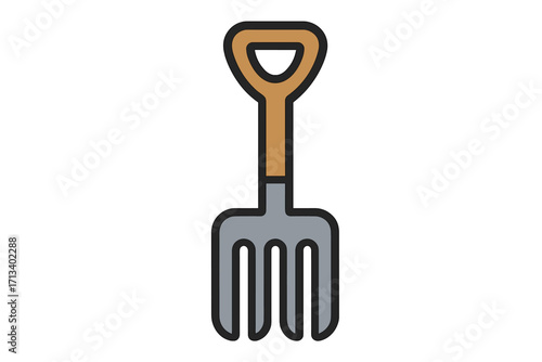 Garden fork icon in flat style. Pitchfork vector illustration for agriculture or farming. Gardening tool symbol for digging soil. Outdoor work equipment isolated graphic.