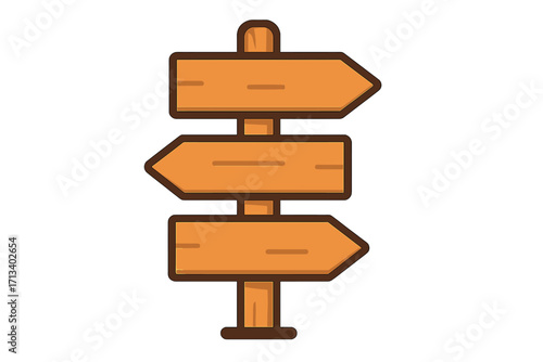Wooden signpost with arrows pointing different directions. Concept of choice, decision making, and navigation. Blank rustic signboard for travel, hiking, or guidance path.