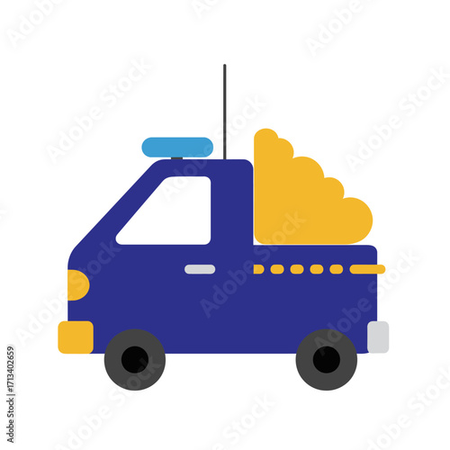 Simple flat vector icon of a blue police patrol pickup truck. Emergency law enforcement vehicle illustration isolated on a white background