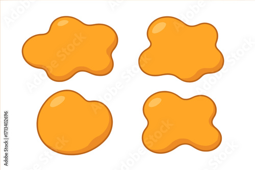 Set of orange liquid shapes. Abstract glossy caramel or honey blobs. Vector cartoon illustration of fluid splash elements. Isolated modern design graphic resource collection.