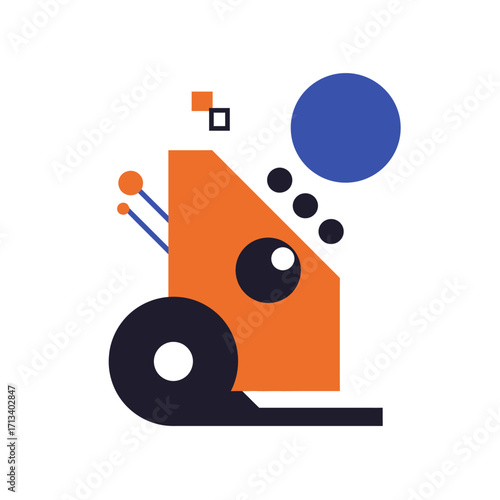 Modern minimalist illustration of an abstract character created with bold geometric shapes and vibrant colors