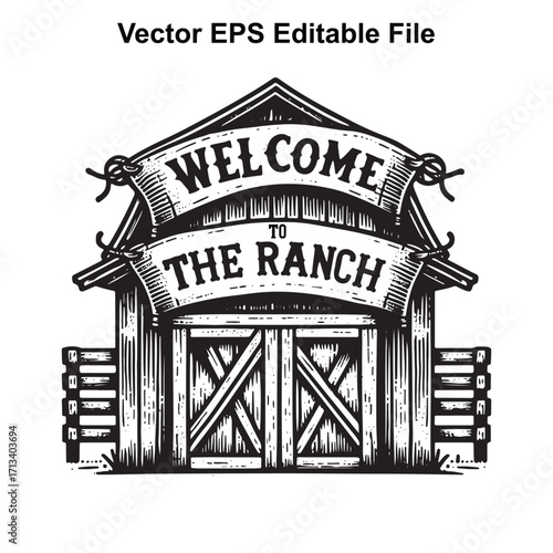 Vector art of welcome to the ranch vintage illustration
