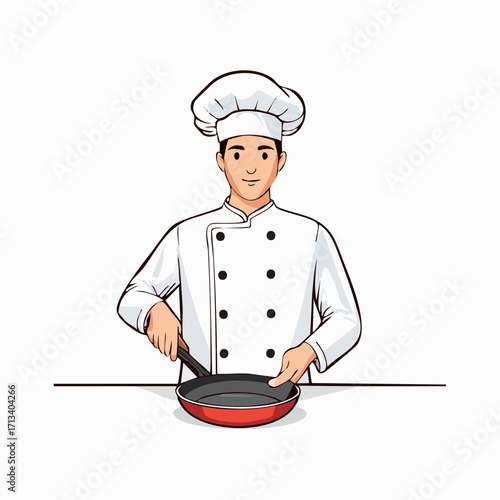 Professional chef expertly cooking in a frying pan, preparing a delicious meal with skill