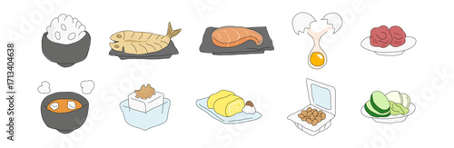 日本の朝食料理アイコンセット