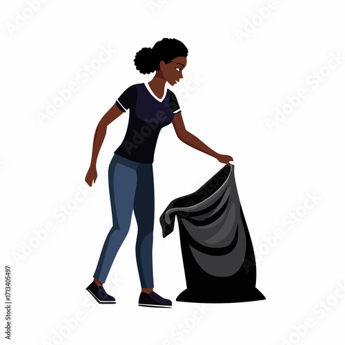 Eco-conscious woman collecting trash in a park, promoting environmental awareness and community care