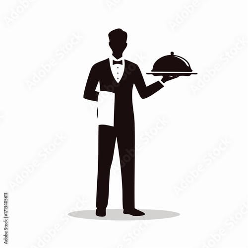 Elegant waiter presenting covered dish with grace for fine dining and special occasions