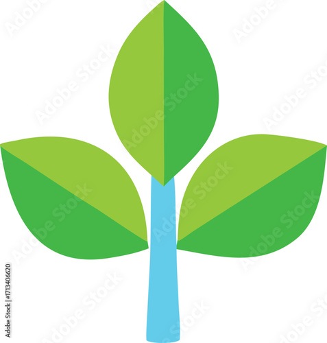 Vibrant green leaves growing from a blue stem symbolizing growth and nature's beauty