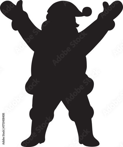 Santa Claus Silhouette with Arms Up Celebrating Holiday