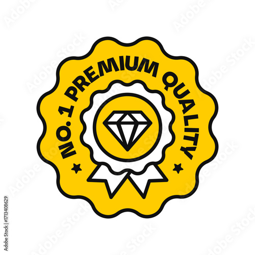 Premium Quality Badge Vector with Diamond Icon, No.1 Guarantee Seal. For label, logo, sign, symbol, stamp