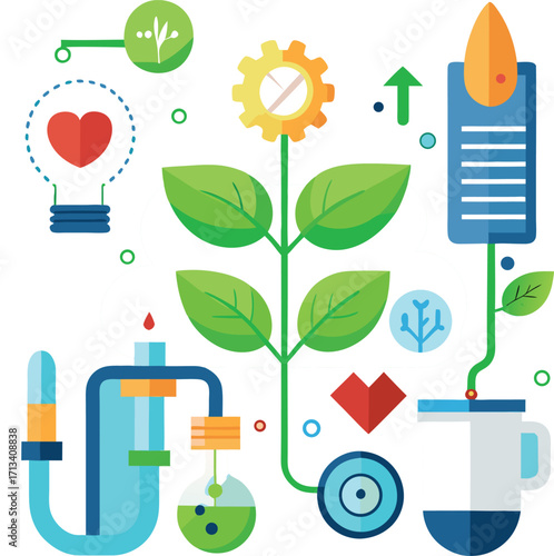 Growth and innovation concept visualizing scientific discovery and sustainable development with organic elements