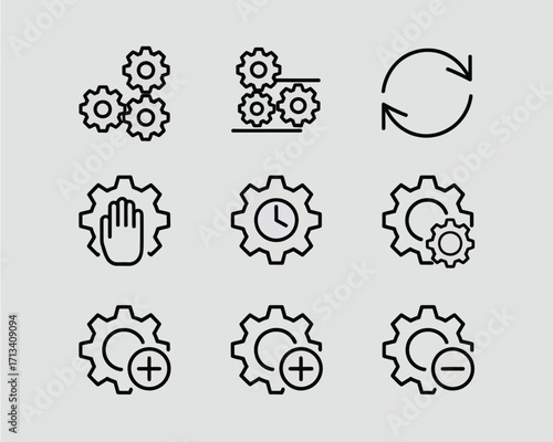 Mechanical gears and symbols on white background cogwheels icons