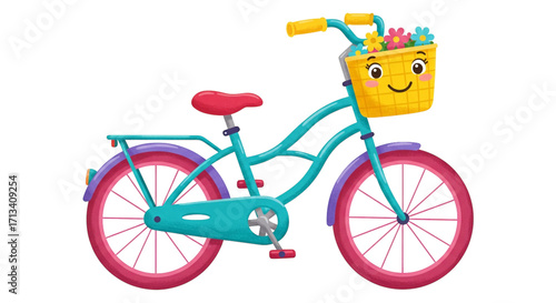 Childish Blue and Pink Bike Vector Illustration