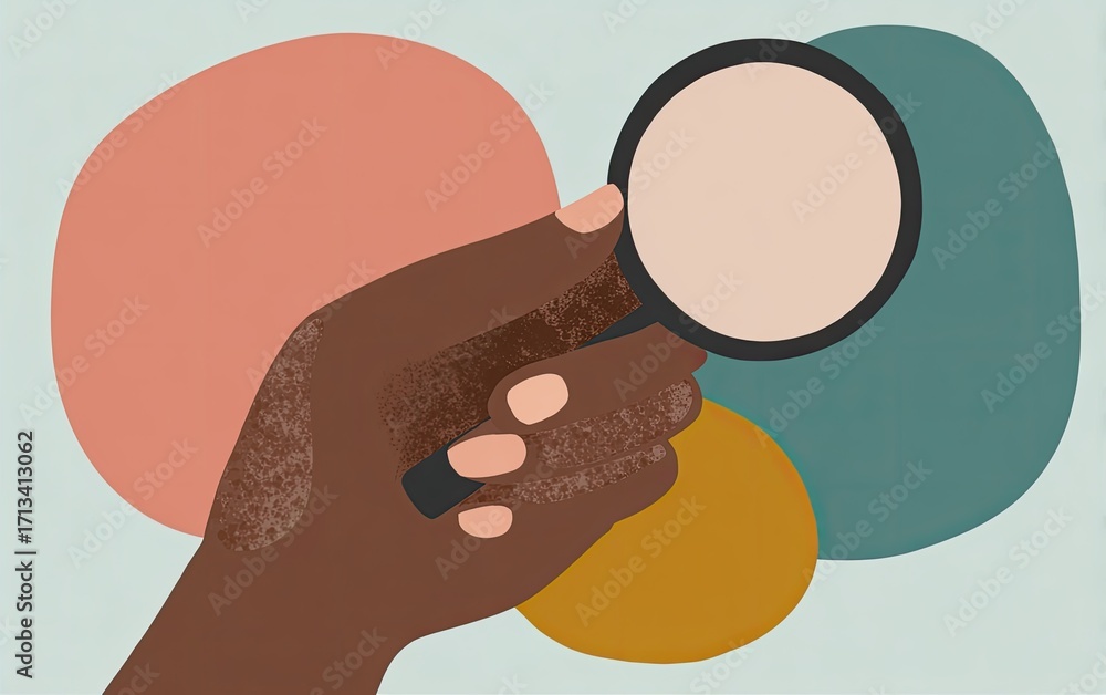 Obraz premium Hand holding magnifying glass over abstract shapes