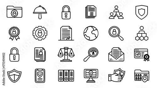 Vector art of collection of cybersecurity and data protection icons including lock, shield, and encryption symbols created and generated with generative ai #7