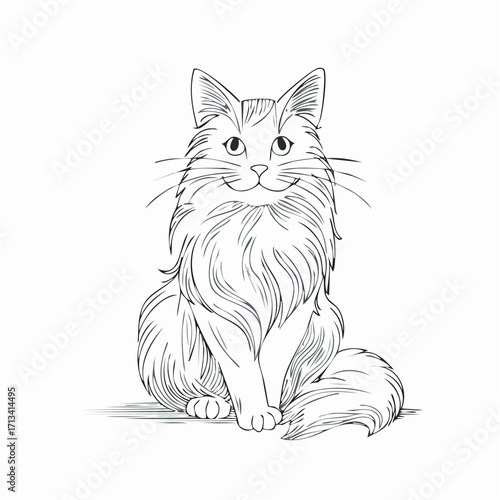 Adorable Fluffy Cat Line Art  A Sweet and Playful Vector Illustration