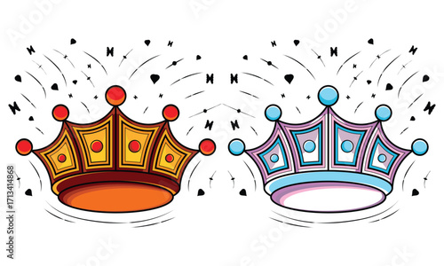 Two Beauty Crown Toddler Butterfly Heart Hand Drawn Outline Vector Art