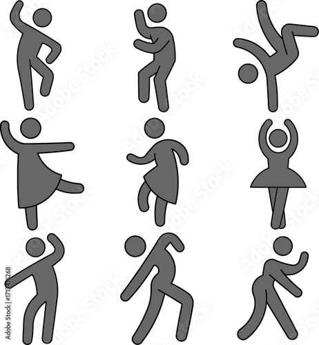 Dancing and Posing Stick Figures Icon Set
