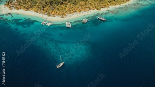 Drone shots of paradise islands in Panama called Guna Yala or San Blas