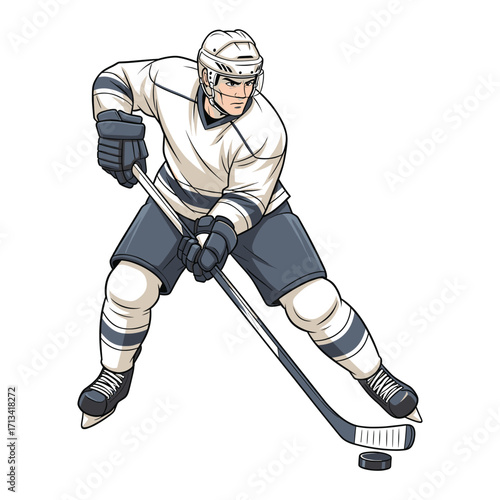 Vector Illustration of Ice Hockey Player in Dynamic Pose in Modern Athletic Style with Neutral Colors
