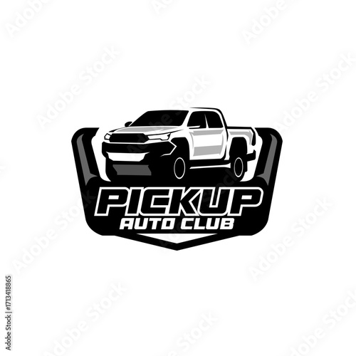 Off Road 4x4 Utility Vehicle Logo Icon. All-Terrain Pickup Truck Symbol. Auto Garage 4wd Showroom Dealership Badge. Vector Illustration