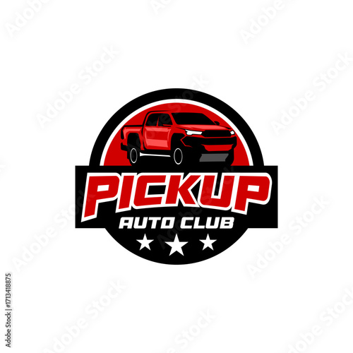 Off Road 4x4 Utility Vehicle Logo Icon. All-Terrain Pickup Truck Symbol. Auto Garage 4wd Showroom Dealership Badge. Vector Illustration
