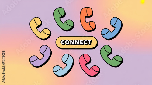 Connect phone call communication network colorful handsets illustration for business and social media marketing