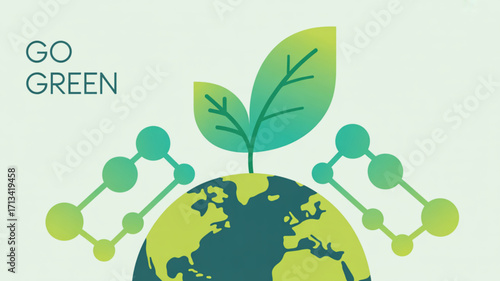 Go green sustainable earth concept with plant and global network for environmental awareness campaign
