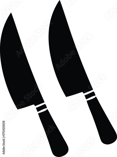 Two chef knives silhouettes kitchen utensils culinary tools food preparation equipment cutting blades cooking instruments sharp objects