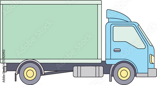 Delivery Truck Illustration: A side-view illustration of a modern delivery truck, with a rectangular container and cab, meticulously designed for efficient transport and delivery.