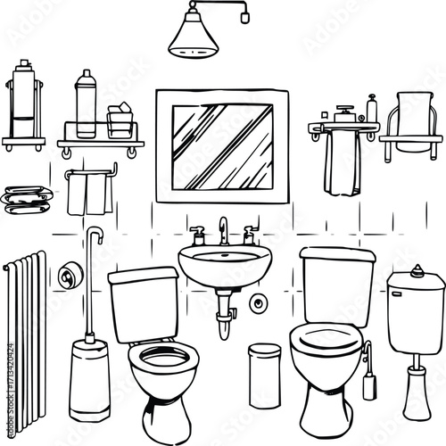 Simple Bathroom Illustration in Outline Style 