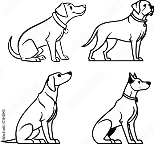 A Black and White Vector Illustration of Various Dog Breeds in Different Poses