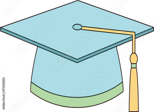 Academic Cap: A vibrant, minimalist illustration of a graduation cap against an isolated backdrop. The cap's design reflects a symbolic representation of academic achievement. 