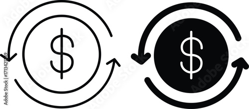 Money Cycle Icon – Dollar Sign with Circular Arrows for Finance, Investment, and Cash Flow..eps