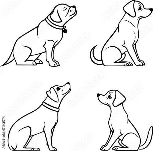 “Vector illustration of four loyal dogs patiently waiting for their master’s command”