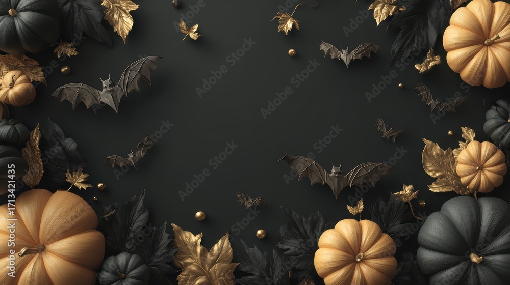 custom made wallpaper toronto digitalFestive Halloween Scene with Pumpkins and Bats on Dark Background