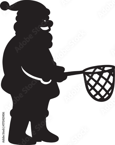 Silhouette of Santa Claus holding a catching net
