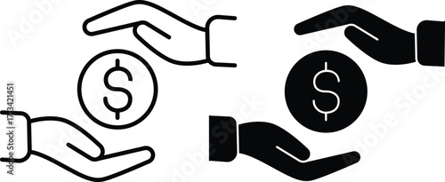 Money Exchange Icon – Dollar in Hands Symbol for Finance, Payment, and Investment..eps
