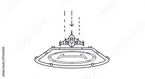 Aircraft landing vector illustration of a jet plane landing on a helipad aviation design for print and web