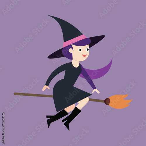 halloween witch with broom
